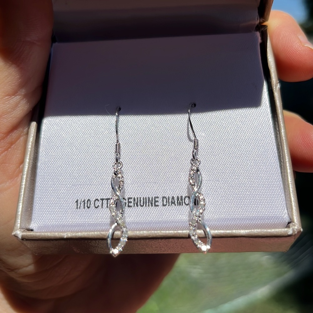 Genuine Diamonds in sterling drop pierced earrings